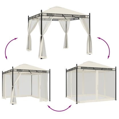 Gazebo con Pareti in Rete Crema 2,93x2,93 m in Acciaio | homemem39