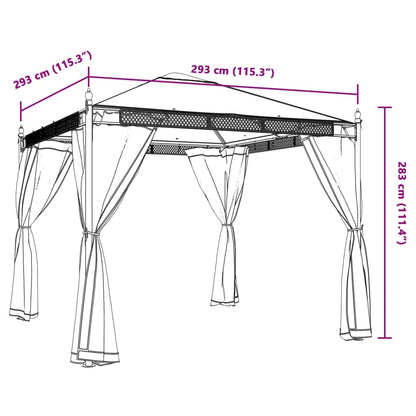 Gazebo con Pareti in Rete Crema 2,93x2,93 m in Acciaio | homemem39
