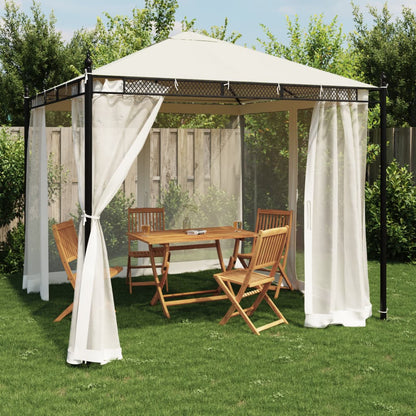 Gazebo con Pareti in Rete Crema 2,93x2,93 m in Acciaio | homemem39