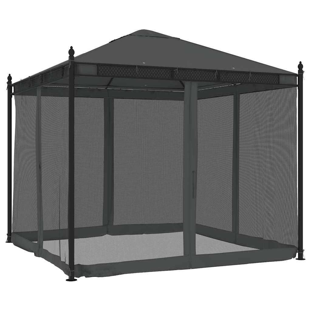 Gazebo con Pareti in Rete Antracite 2,93x2,93 m in Acciaio | homemem39