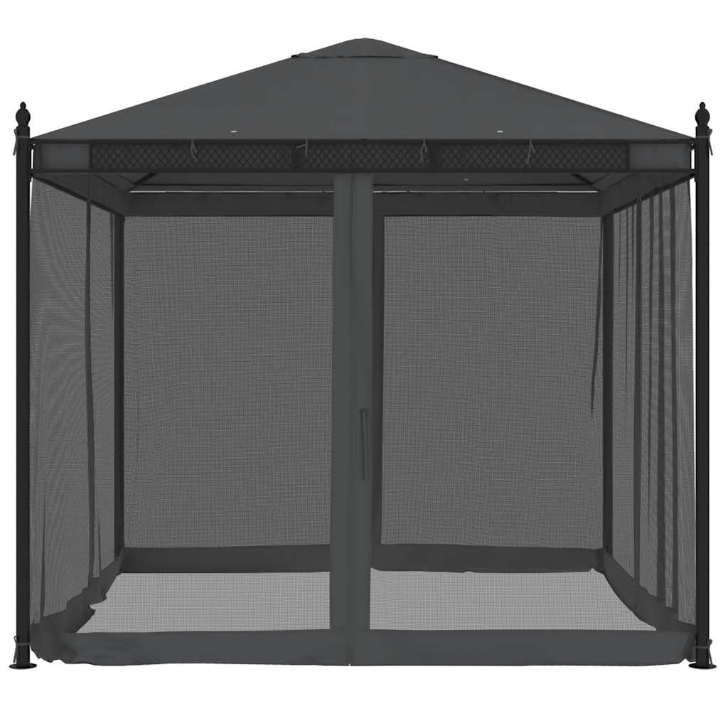Gazebo con Pareti in Rete Antracite 2,93x2,93 m in Acciaio | homemem39