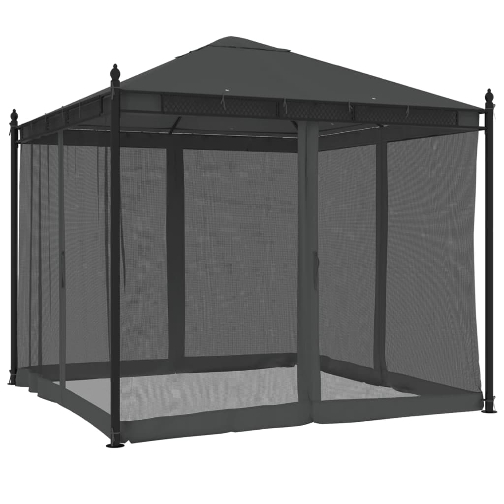 Gazebo con Pareti in Rete Antracite 2,93x2,93 m in Acciaio | homemem39