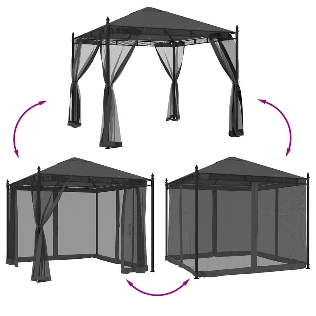 Gazebo con Pareti in Rete Antracite 2,93x2,93 m in Acciaio | homemem39