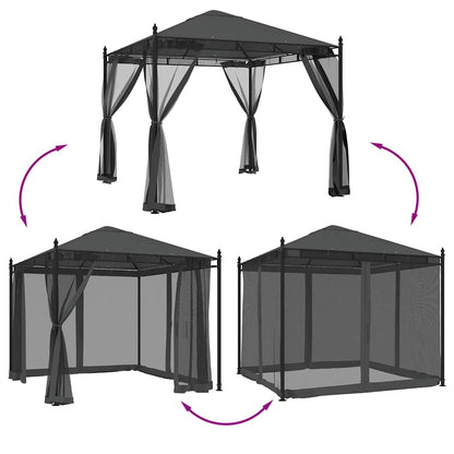 Gazebo con Pareti in Rete Antracite 2,93x2,93 m in Acciaio | homemem39