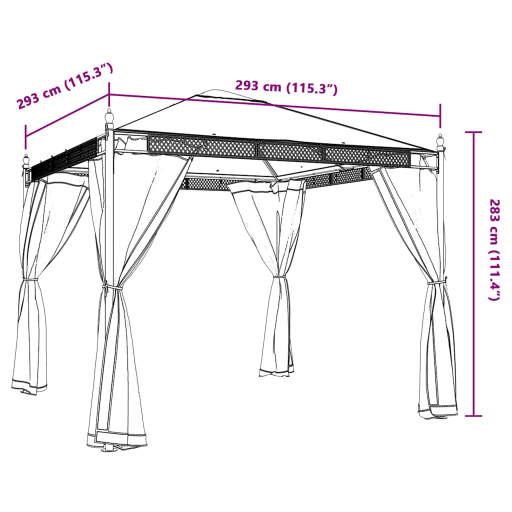 Gazebo con Pareti in Rete Antracite 2,93x2,93 m in Acciaio | homemem39