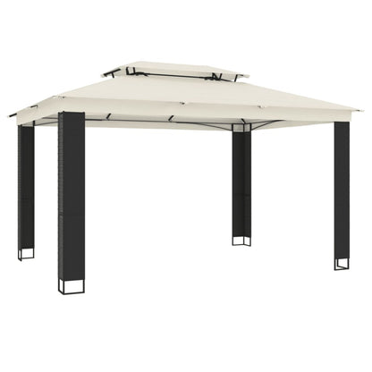 Gazebo con Tetto Doppio Crema 3,94x2,96 m in Acciaio