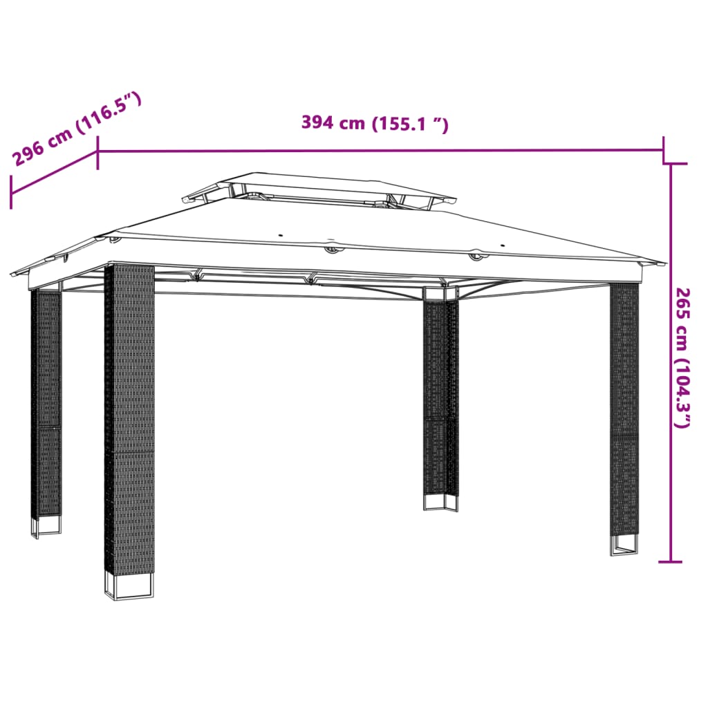 Gazebo con Tetto Doppio Crema 3,94x2,96 m in Acciaio | homemem39