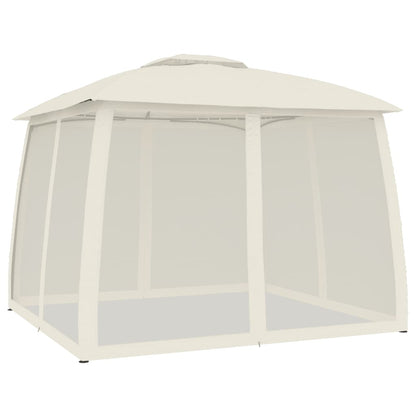 Gazebo con Tetto Doppio e Pareti Rete Crema 2,93x2,93 m Acciaio | homemem39