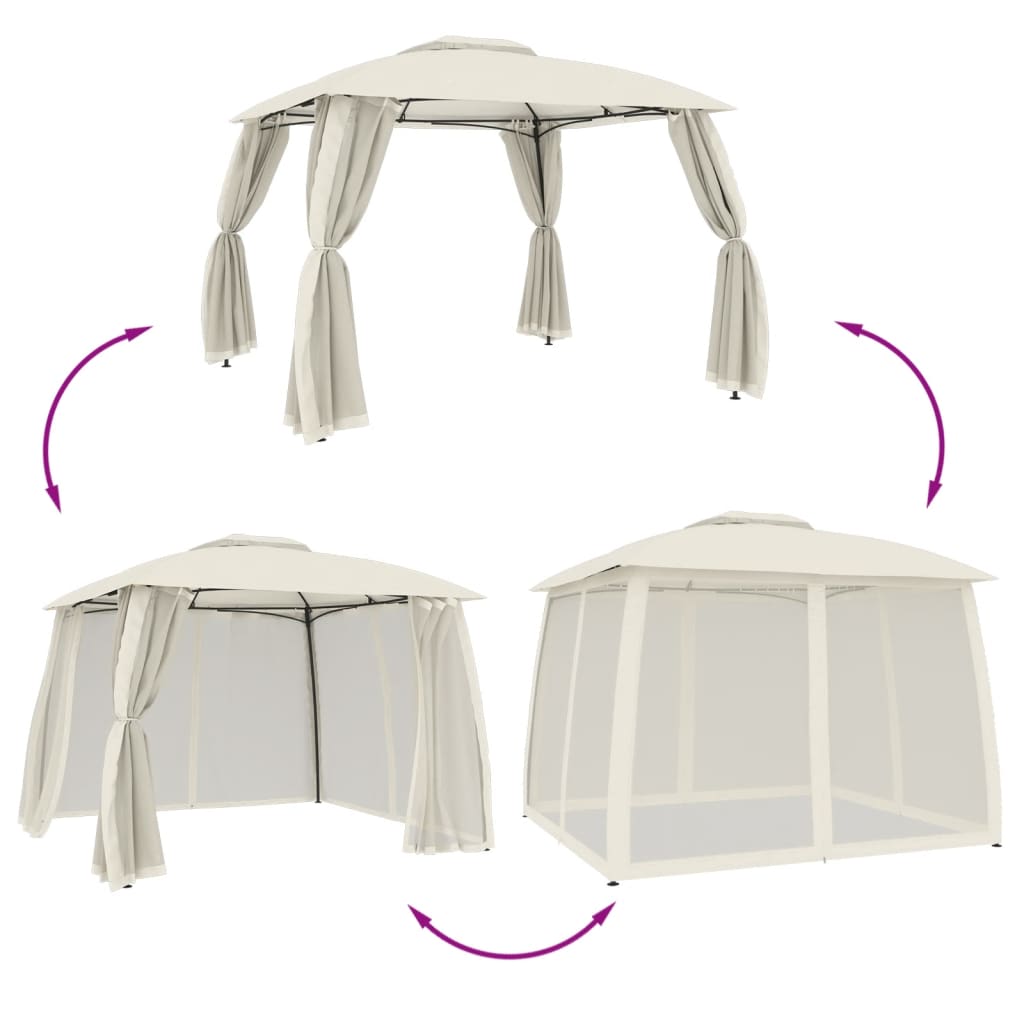 Gazebo con Tetto Doppio e Pareti Rete Crema 2,93x2,93 m Acciaio | homemem39
