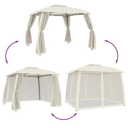 Gazebo con Tetto Doppio e Pareti Rete Crema 2,93x2,93 m Acciaio | homemem39