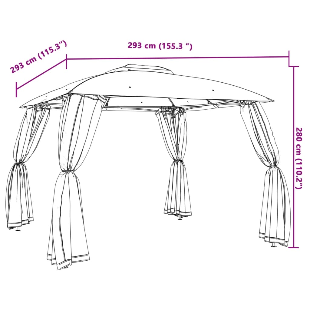 Gazebo con Tetto Doppio e Pareti Rete Crema 2,93x2,93 m Acciaio | homemem39