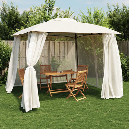 Gazebo con Tetto Doppio e Pareti Rete Crema 2,93x2,93 m Acciaio | homemem39