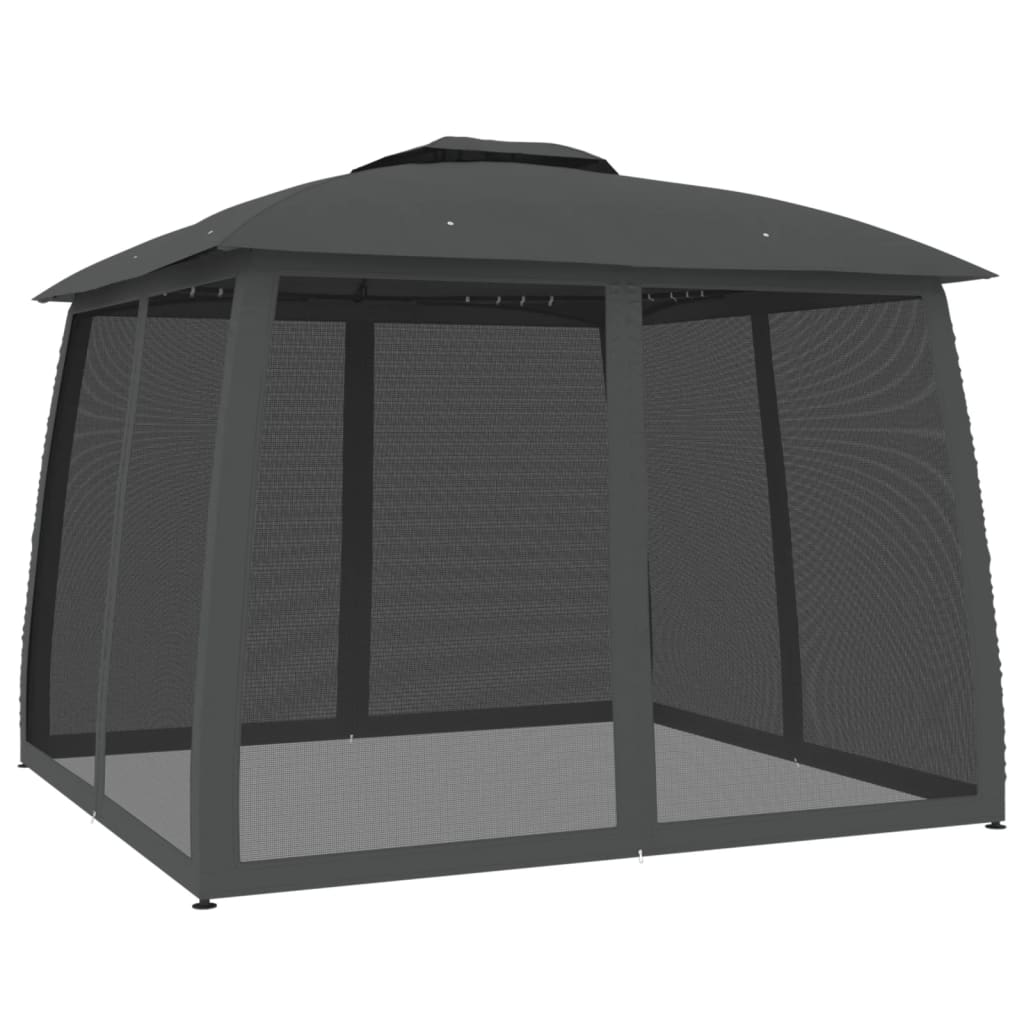 Gazebo Tetto Doppio e Pareti Rete Antracite 2,93x2,93 m Acciaio | homemem39
