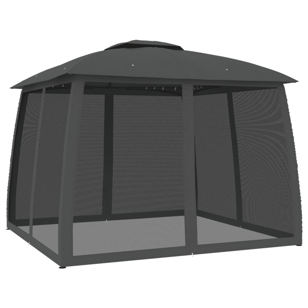 Gazebo Tetto Doppio e Pareti Rete Antracite 2,93x2,93 m Acciaio | homemem39