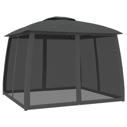 Gazebo Tetto Doppio e Pareti Rete Antracite 2,93x2,93 m Acciaio | homemem39