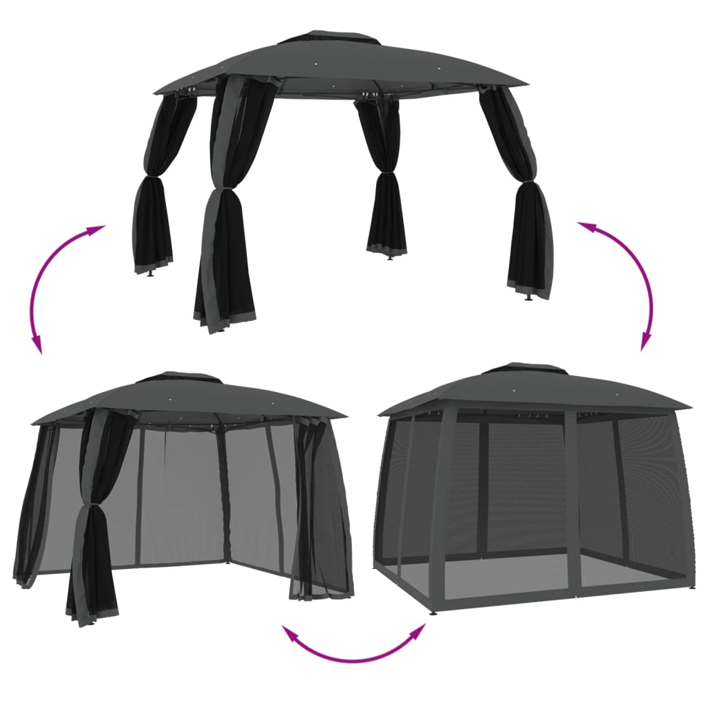 Gazebo Tetto Doppio e Pareti Rete Antracite 2,93x2,93 m Acciaio | homemem39