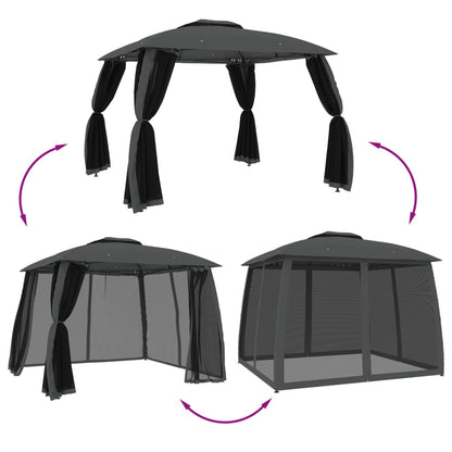 Gazebo Tetto Doppio e Pareti Rete Antracite 2,93x2,93 m Acciaio | homemem39