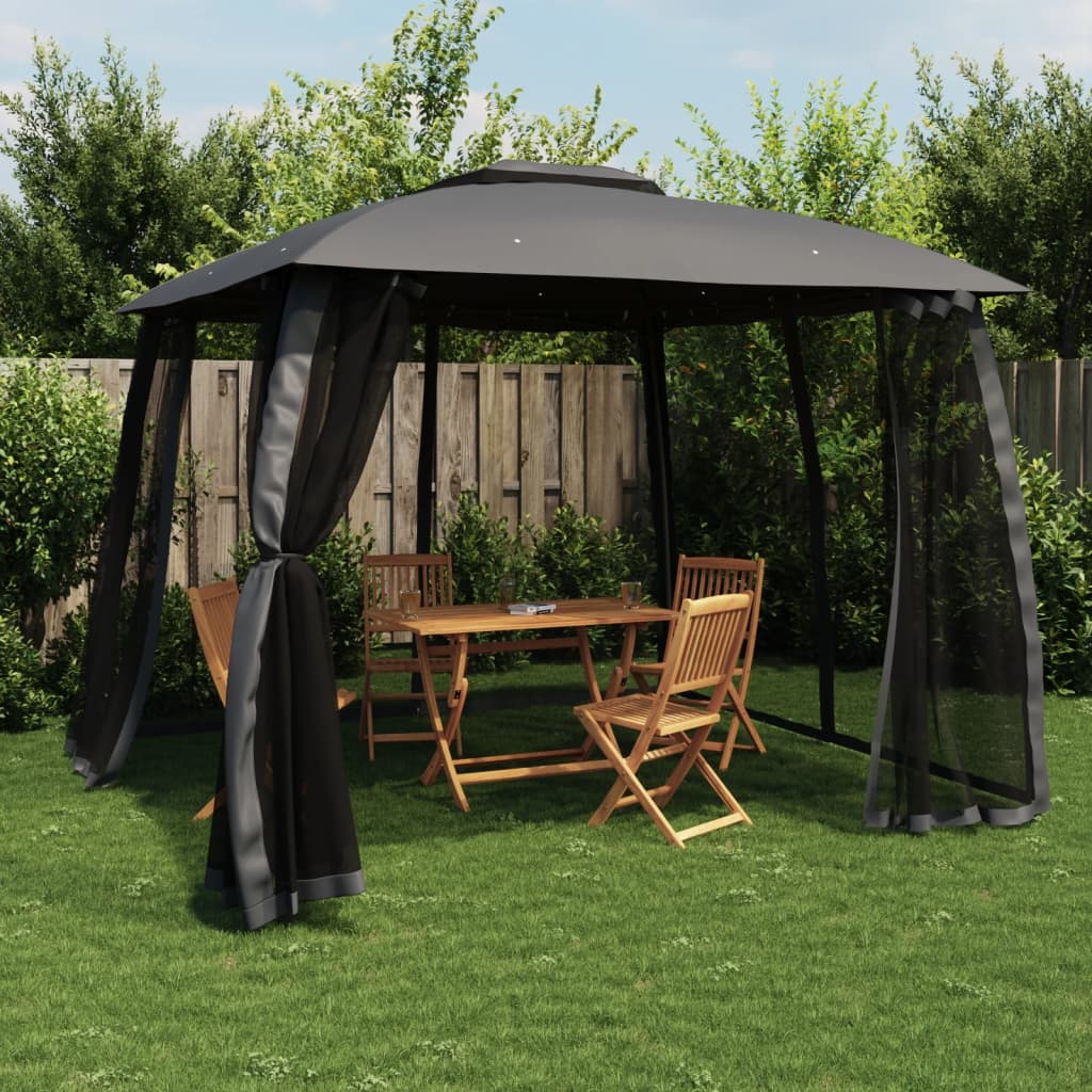 Gazebo Tetto Doppio e Pareti Rete Antracite 2,93x2,93 m Acciaio | homemem39