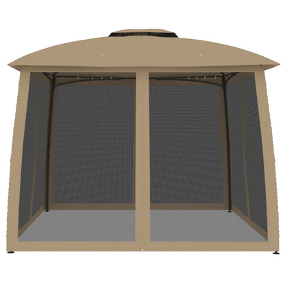 Gazebo con Tetto Doppio/Pareti Rete Tortora 2,93x2,93 m Acciaio
