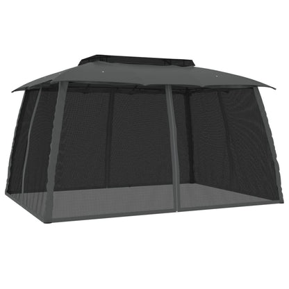 Gazebo Tetto Doppio e Pareti Rete Antracite 3,93x2,93 m Acciaio | homemem39