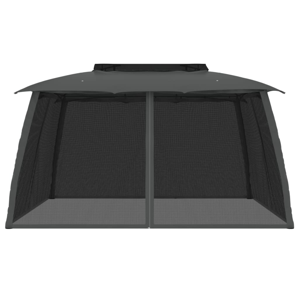 Gazebo Tetto Doppio e Pareti Rete Antracite 3,93x2,93 m Acciaio | homemem39