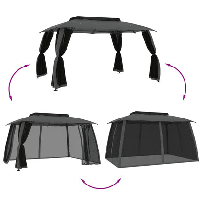 Gazebo Tetto Doppio e Pareti Rete Antracite 3,93x2,93 m Acciaio | homemem39