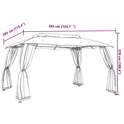 Gazebo Tetto Doppio e Pareti Rete Antracite 3,93x2,93 m Acciaio | homemem39