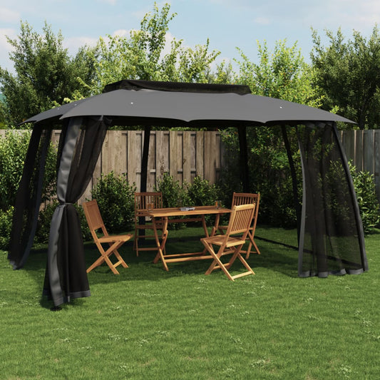 Gazebo Tetto Doppio e Pareti Rete Antracite 3,93x2,93 m Acciaio | homemem39