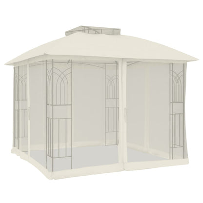 Gazebo con Tetto Doppio e Pareti Rete Crema 2,94x2,94 m Acciaio | homemem39