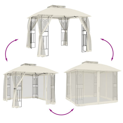 Gazebo con Tetto Doppio e Pareti Rete Crema 2,94x2,94 m Acciaio | homemem39
