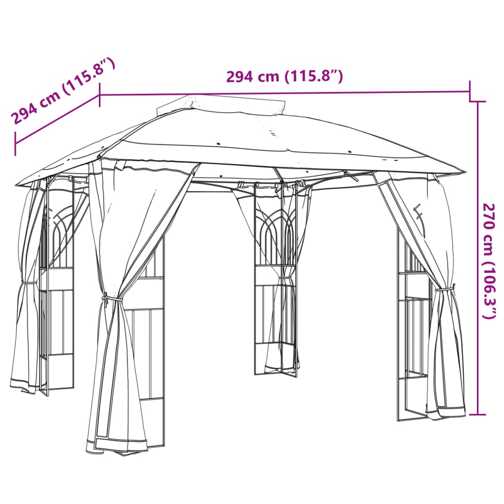 Gazebo con Tetto Doppio e Pareti Rete Crema 2,94x2,94 m Acciaio | homemem39
