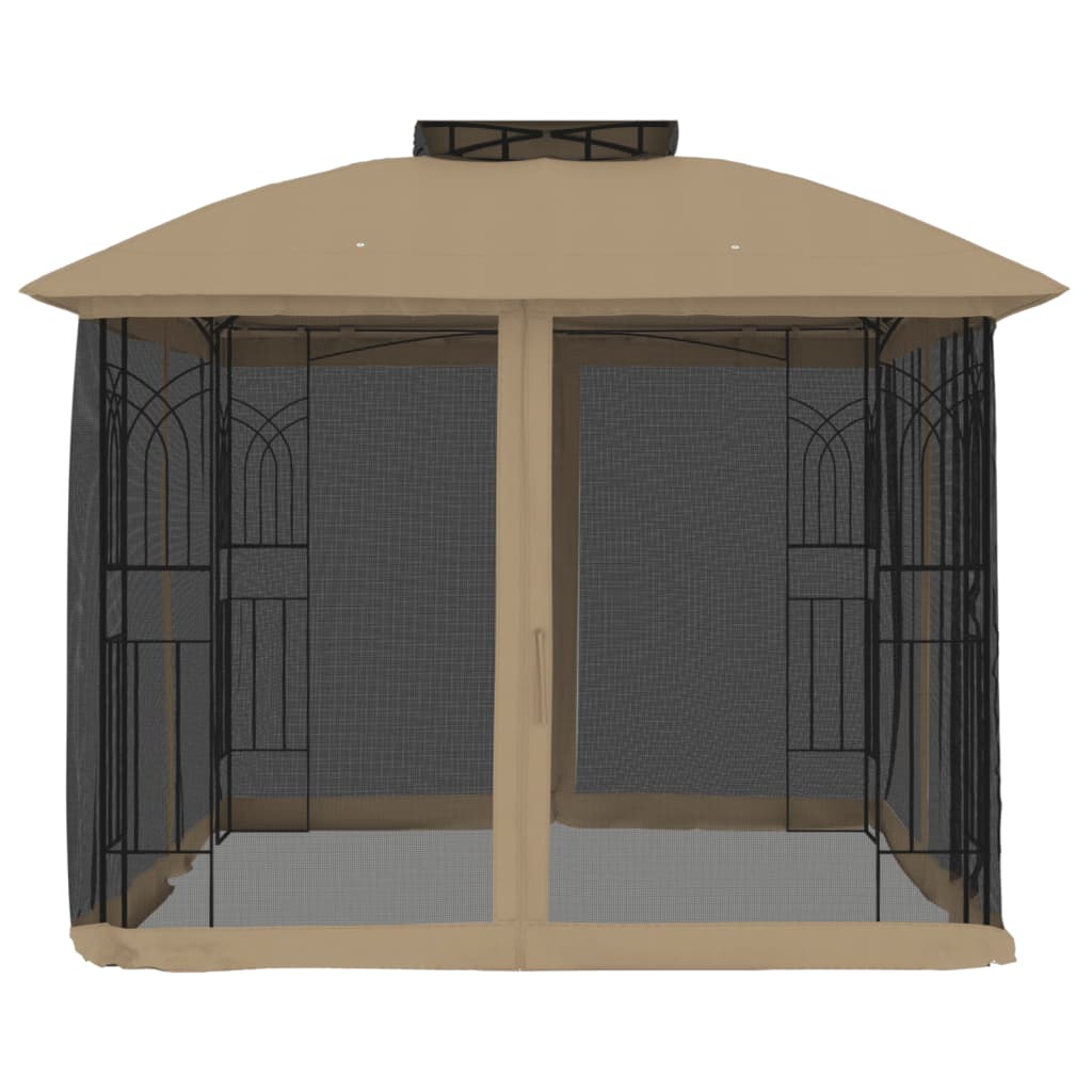 Gazebo con Tetto Doppio/Pareti Rete Tortora 2,94x2,94 m Acciaio | homemem39