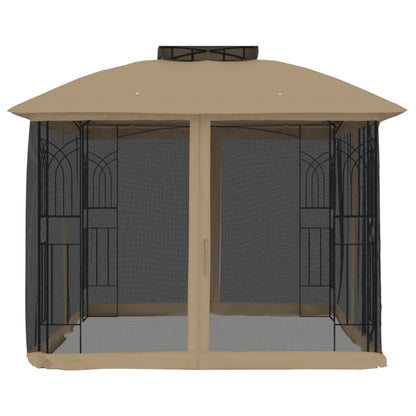 Gazebo con Tetto Doppio/Pareti Rete Tortora 2,94x2,94 m Acciaio | homemem39