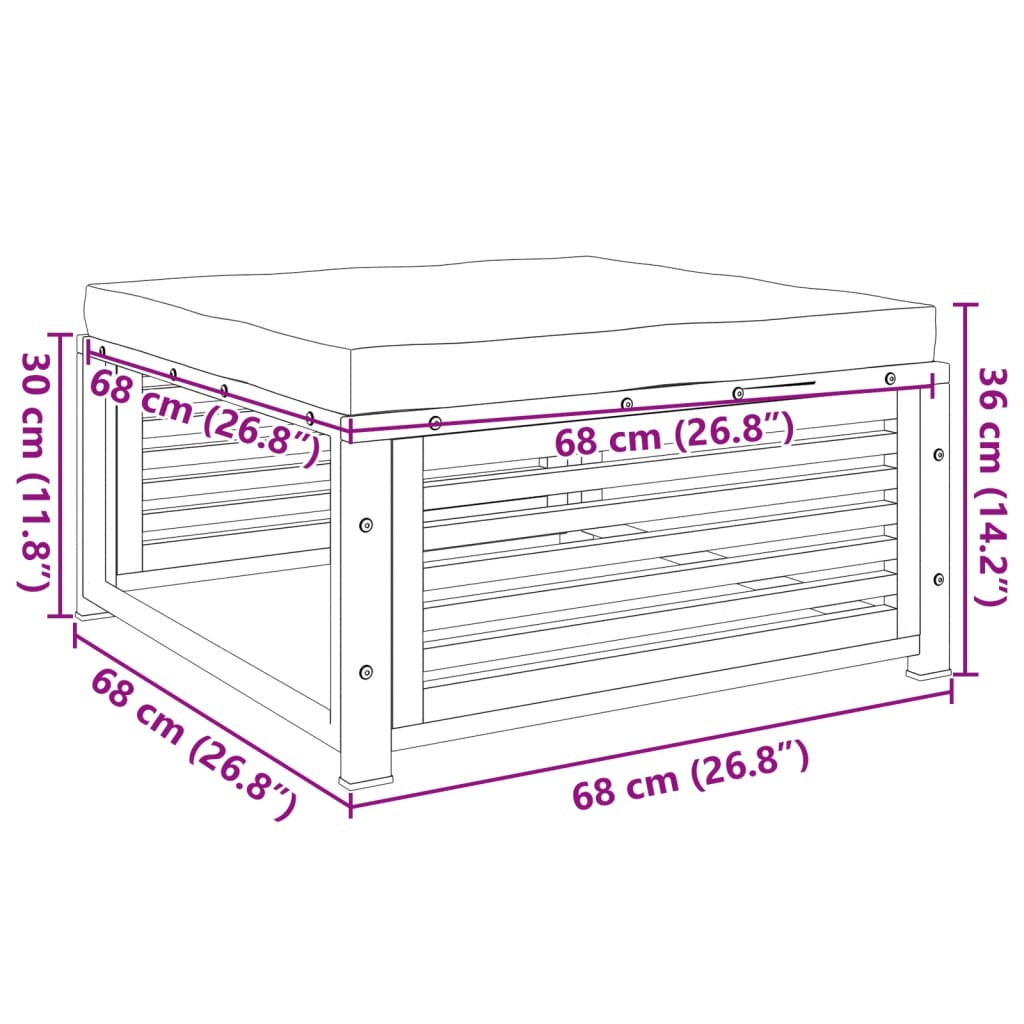 Sgabello da Giardino con Cuscini 68x68x30 cm Massello Acacia - homemem39