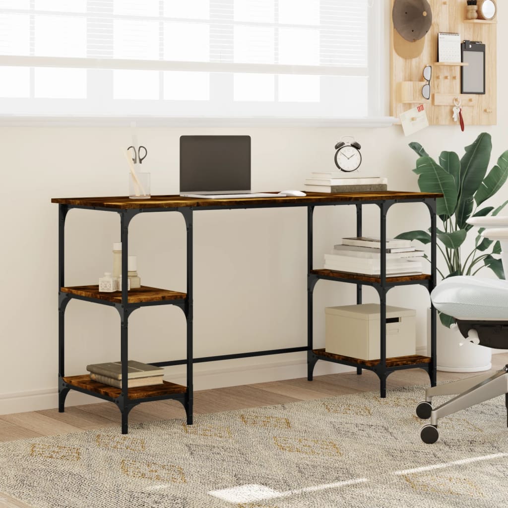 Scrivania Rovere Fumo 140x50x75 cm Metallo e Legno Multistrato | homemem39