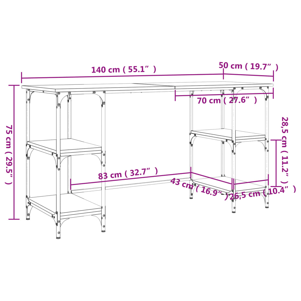 Scrivania Rovere Fumo 140x50x75 cm Metallo e Legno Multistrato | homemem39