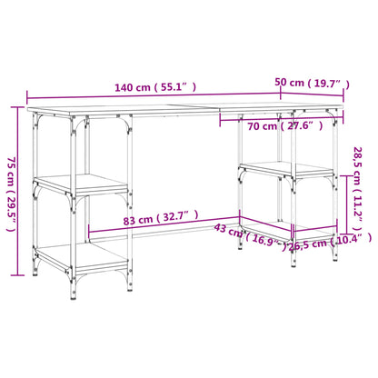 Scrivania Rovere Fumo 140x50x75 cm Metallo e Legno Multistrato | homemem39