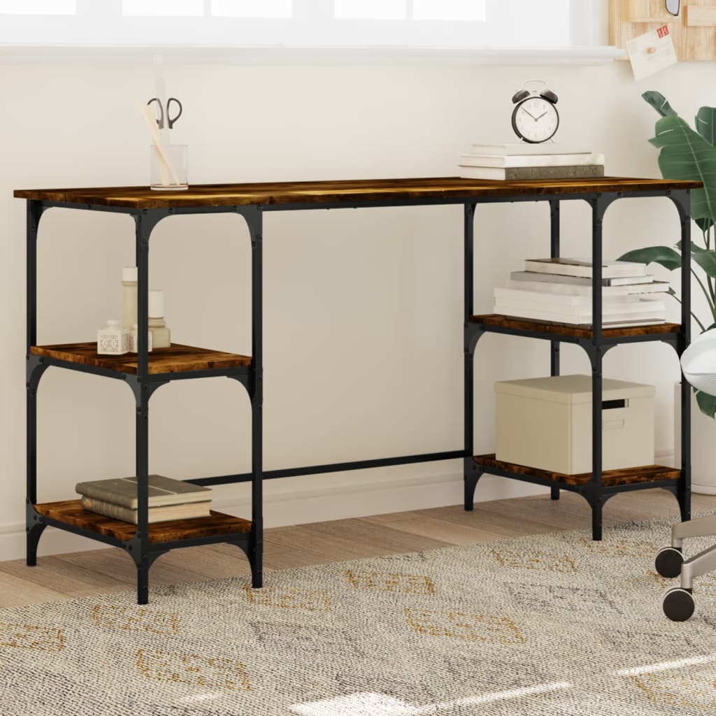 Scrivania Rovere Fumo 140x50x75 cm Metallo e Legno Multistrato | homemem39