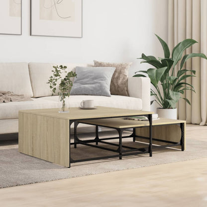Tavolini Impilabili 2pz Rovere Sonoma in Multistrato e Metallo | homemem39