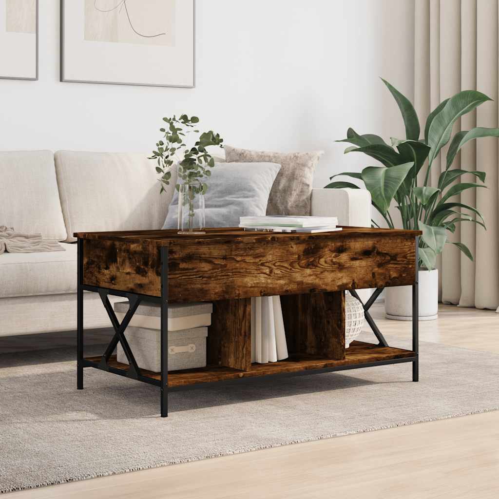 Tavolino Salotto Rovere Fumo 100x55x50 cm Multistrato e Metallo | homemem39