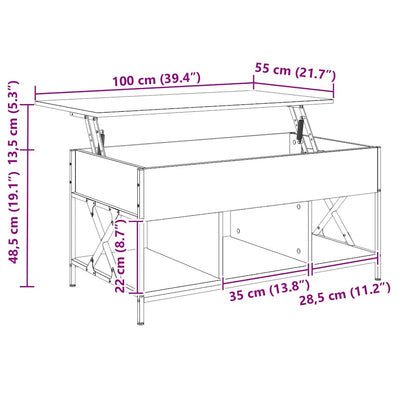 Tavolino Salotto Rovere Fumo 100x55x50 cm Multistrato e Metallo | homemem39