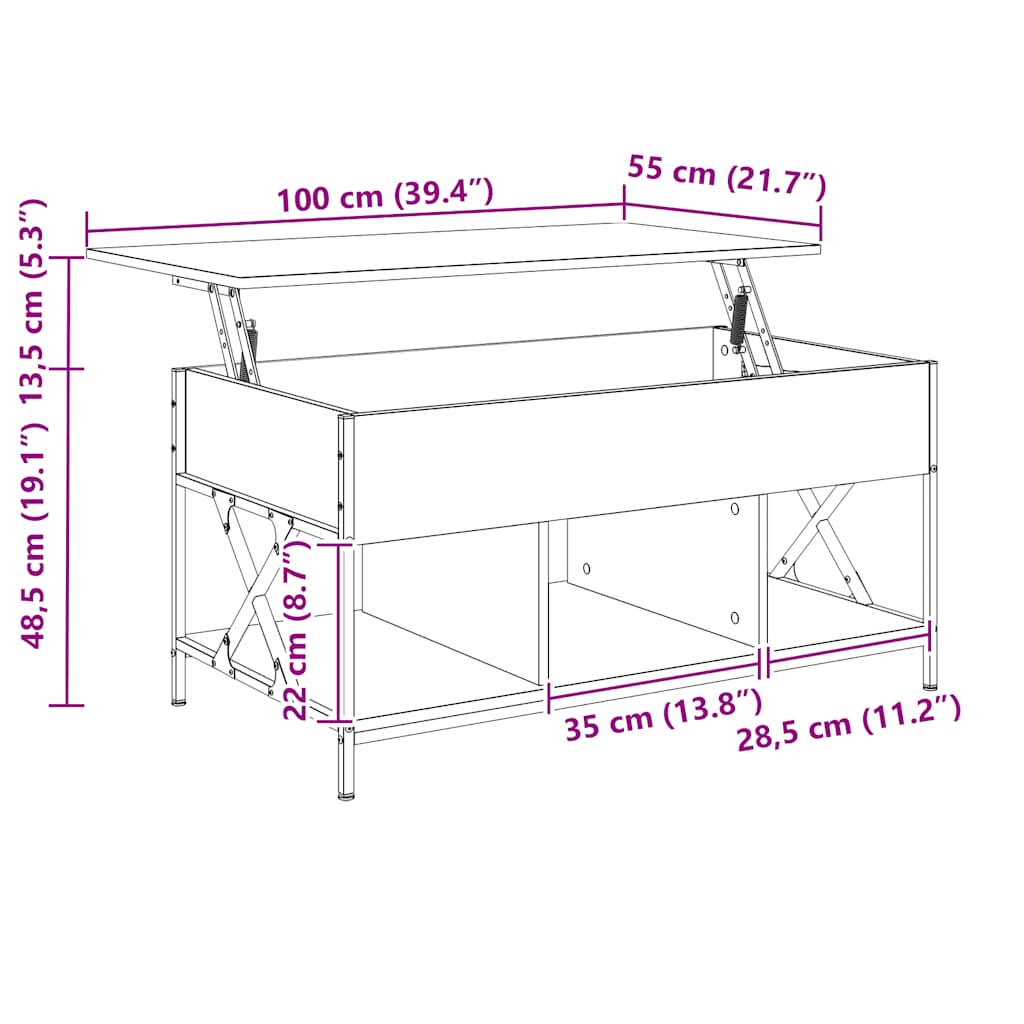Tavolino Salotto Grigio Sonoma 100x55x50 cm Multistrato Metallo | homemem39