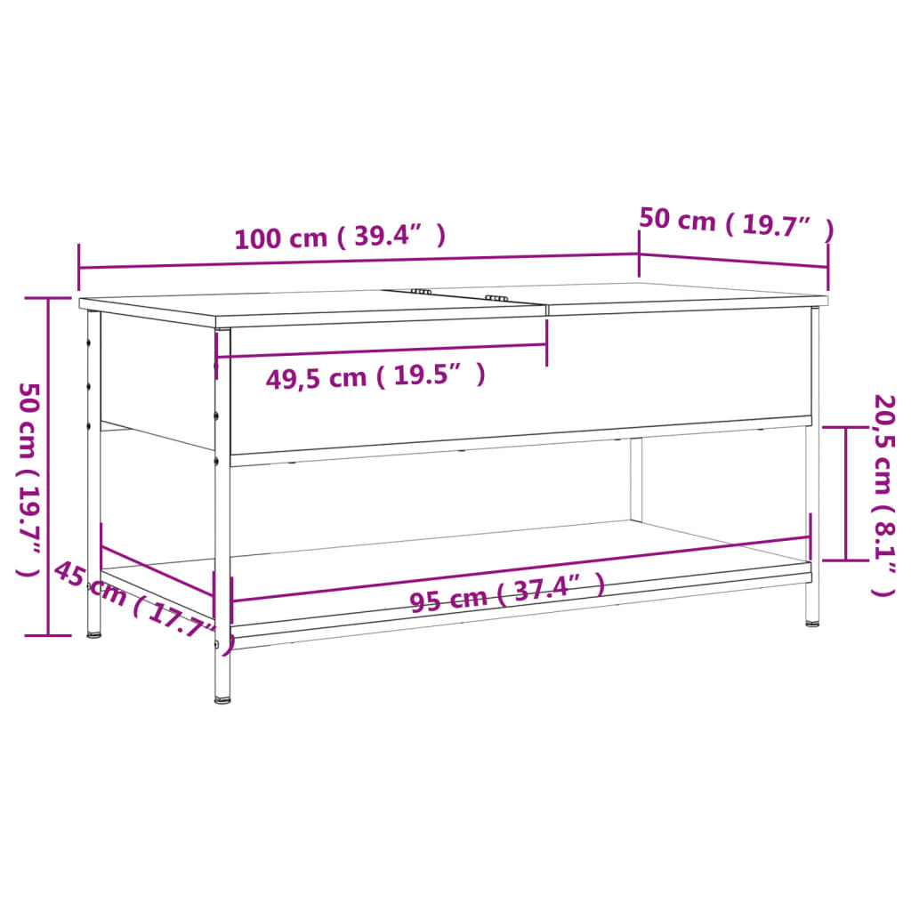 Tavolino Salotto Rovere Fumo 100x50x50 cm Multistrato e Metallo | homemem39