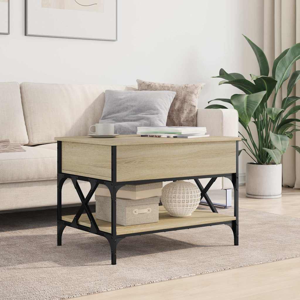 Tavolino Salotto Rovere Sonoma 70x50x50 cm Multistrato Metallo | homemem39