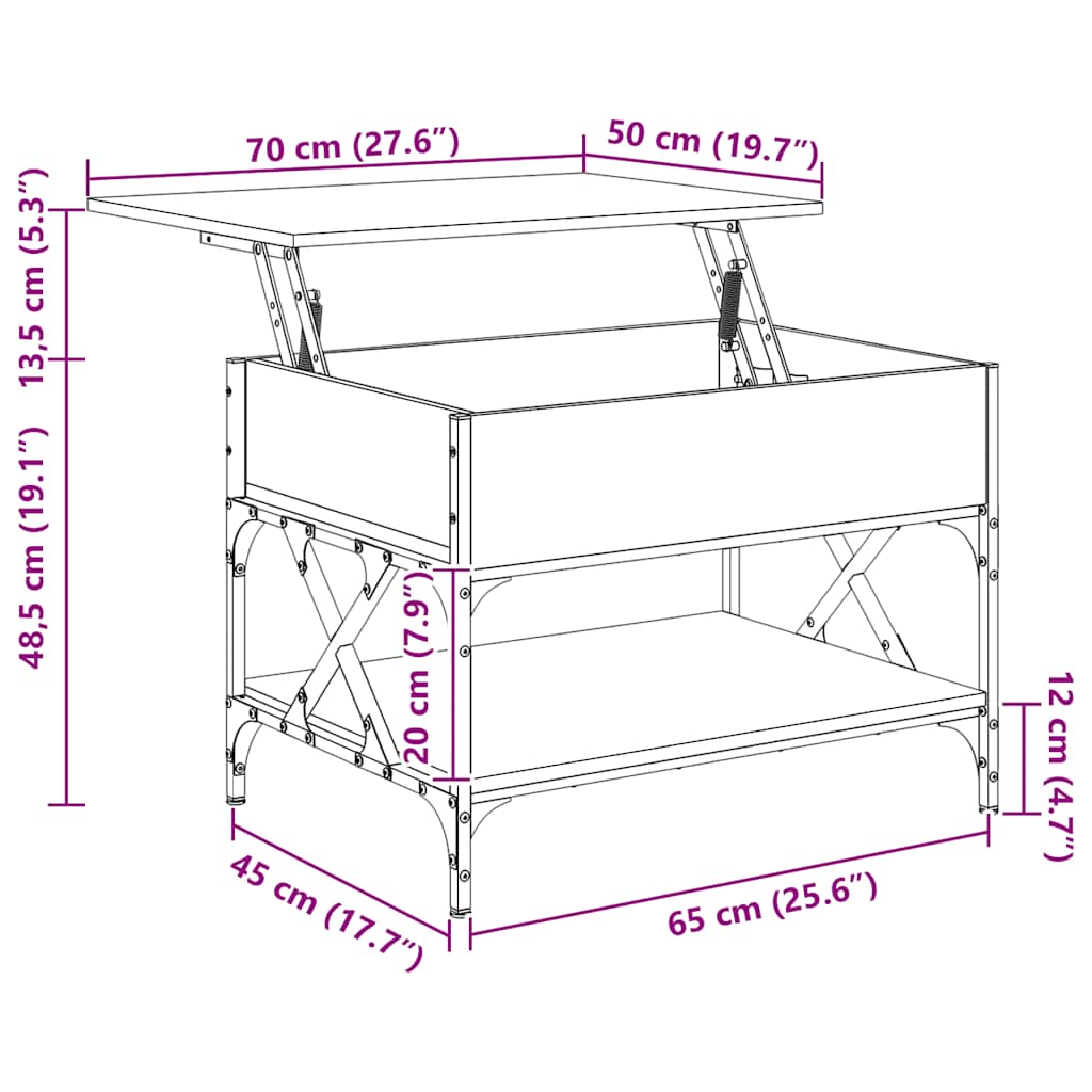 Tavolino Salotto Rovere Sonoma 70x50x50 cm Multistrato Metallo | homemem39