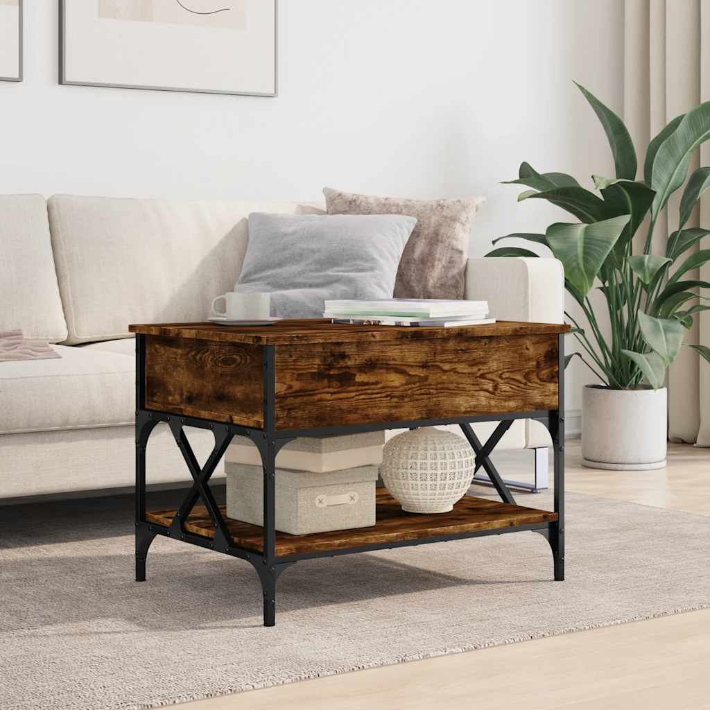 Tavolino Salotto Rovere Fumo 70x50x50 cm Multistrato e Metallo | homemem39