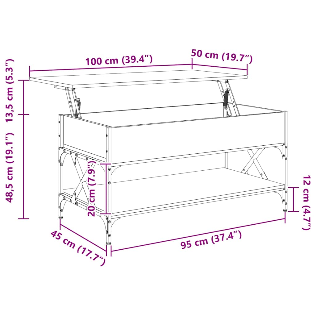 Tavolino Salotto Rovere Fumo 100x50x50 cm Multistrato e Metallo | homemem39