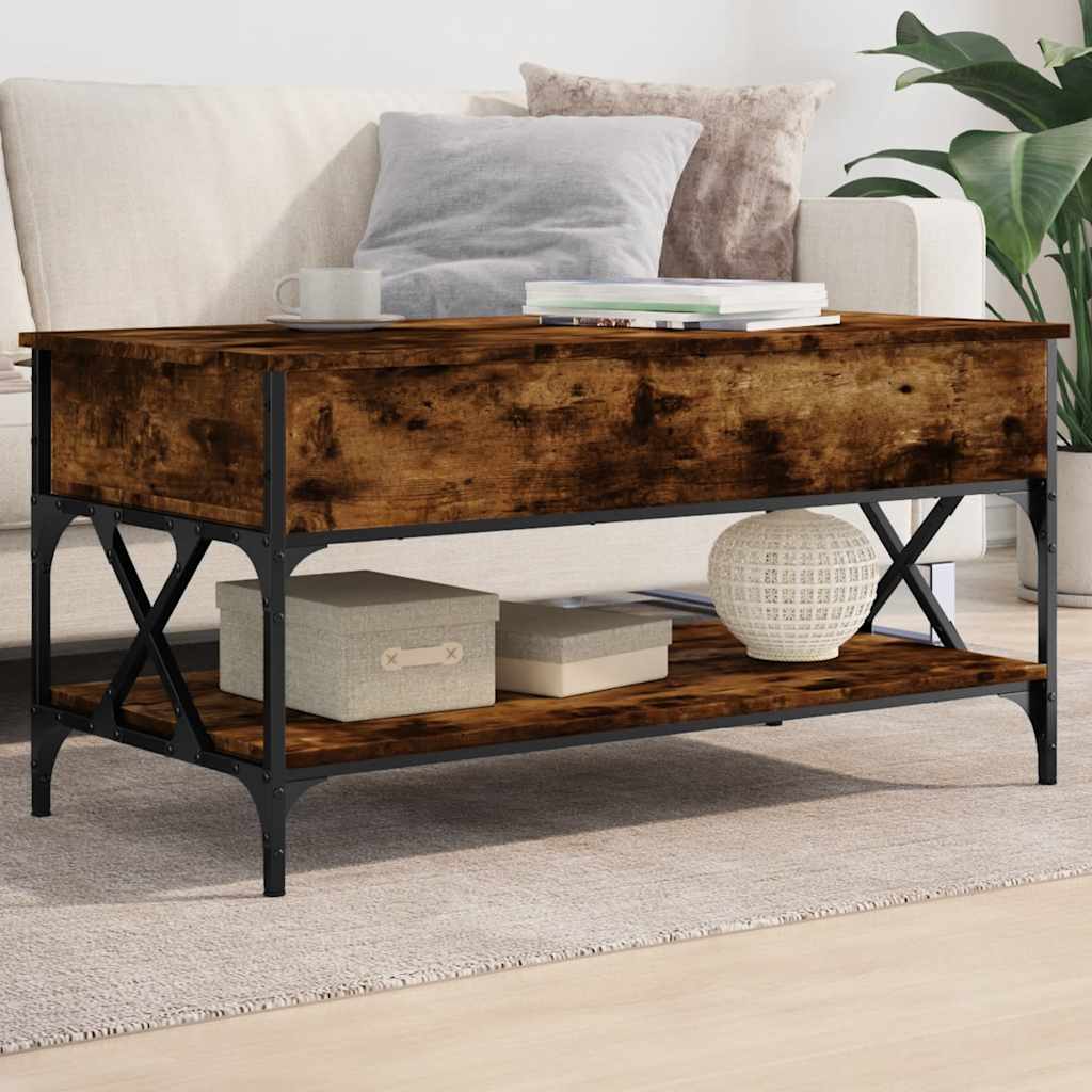 Tavolino Salotto Rovere Fumo 100x50x50 cm Multistrato e Metallo | homemem39