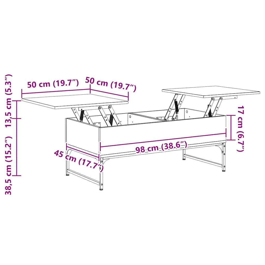 Tavolino Salotto Rovere Fumo 100x50x40cm Multistrato e Metallo | homemem39