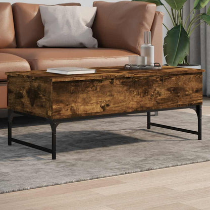 Tavolino Salotto Rovere Fumo 100x50x40cm Multistrato e Metallo | homemem39